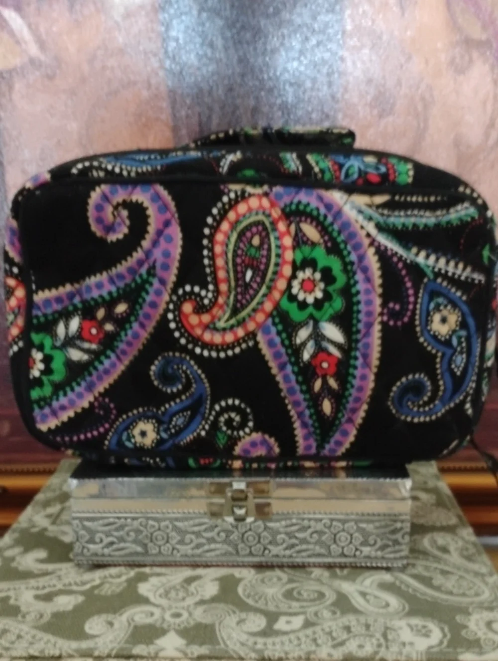 Vera Bradley Black Paisley Travel Cosmetic Bag